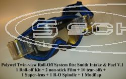 ROLL-OFF SYSTEM TWIN-VIEW 1 ROLL-OFF KIT + 2 NON-STICK FILMS + 10 TEAR-OFFS + 1 SUPER-GLASS + 1 R-O SPINDLE + 1 MUDFLAP, SMITH INTAKE,  FUEL V.1