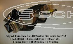 ROLL-OFF SYSTEM TWIN-VIEW 1 ROLL-OFF KIT + 2 NON-STICK FILME + 10 ABREISSSCHEIBEN + 1 SUPER-GLAS + 1 R-O SPINDEL + 1 MUDFLAP, SMITH, FUEL V.2