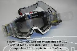 ROLL-OFF SYSTEM TWIN-VIEW 1 ROLL-OFF KIT + 2 NON-STICK FILMS + 10 TEAR-OFFS + 1 SUPER-GLASS + 1 R-O SPINDLE + 1 MUDFLAP, FOX PRO MX