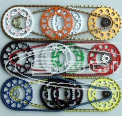ON REQUEST OFFROAD CHAIN SET WITH THE DOSE FOR KIT SILVER / BLACK / OR COLOURED ON Honda CRF 150R 2007-