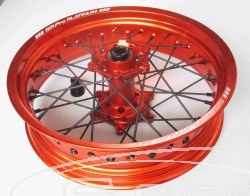 SM PRO SUPERMOTO COMPLETE-WHEEL - KTM (HUSABERG, HUSQVARNA) - 20+25mm Spindle (03-17) - Rear (17 x 5.00) - Orange Hub / Gloss Orange Rim / Black Nipples / Black Spokes